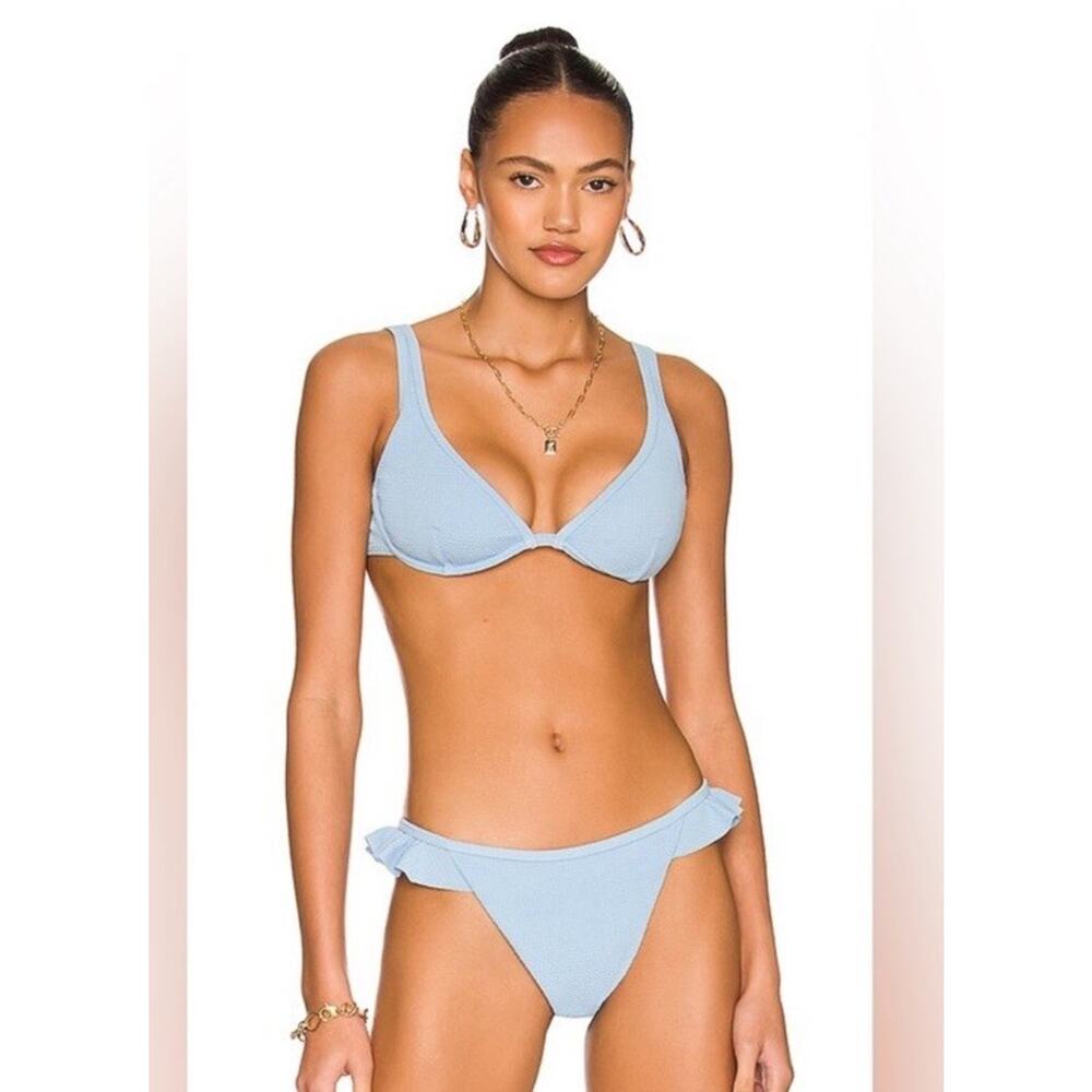 Minkpink Womens Swimsuit XS‎ Blue Spero Bikini Corn Blue Ruffle Extra Small New